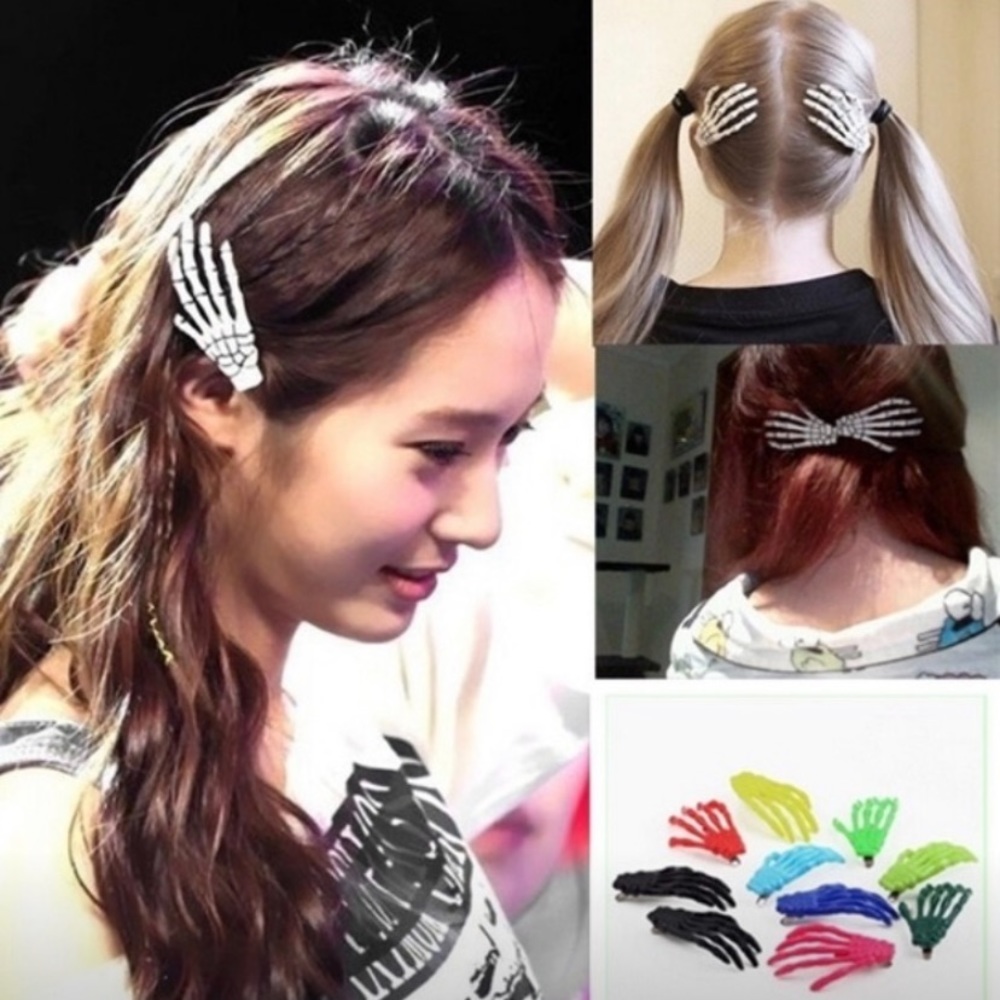 Pair of skeleton hand hair clips